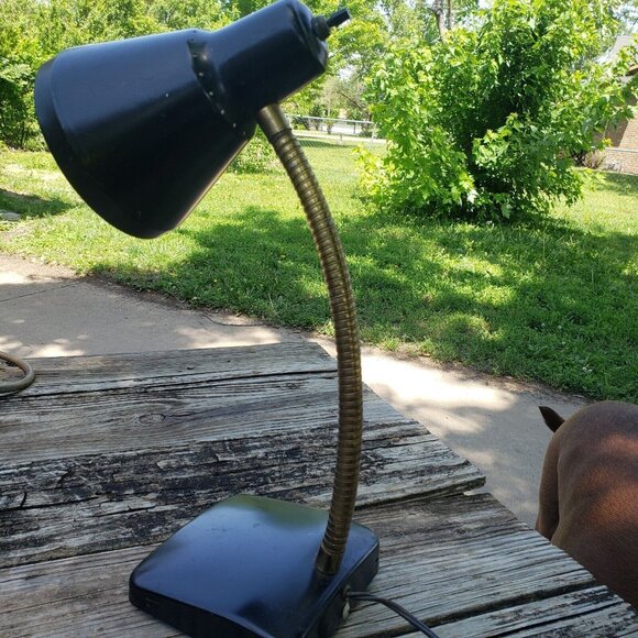 Vtg MCM Mid‎ Century Modern Industrial Black Gold Flex-Arm Desk Lamp Retro - Picture 10 of 16